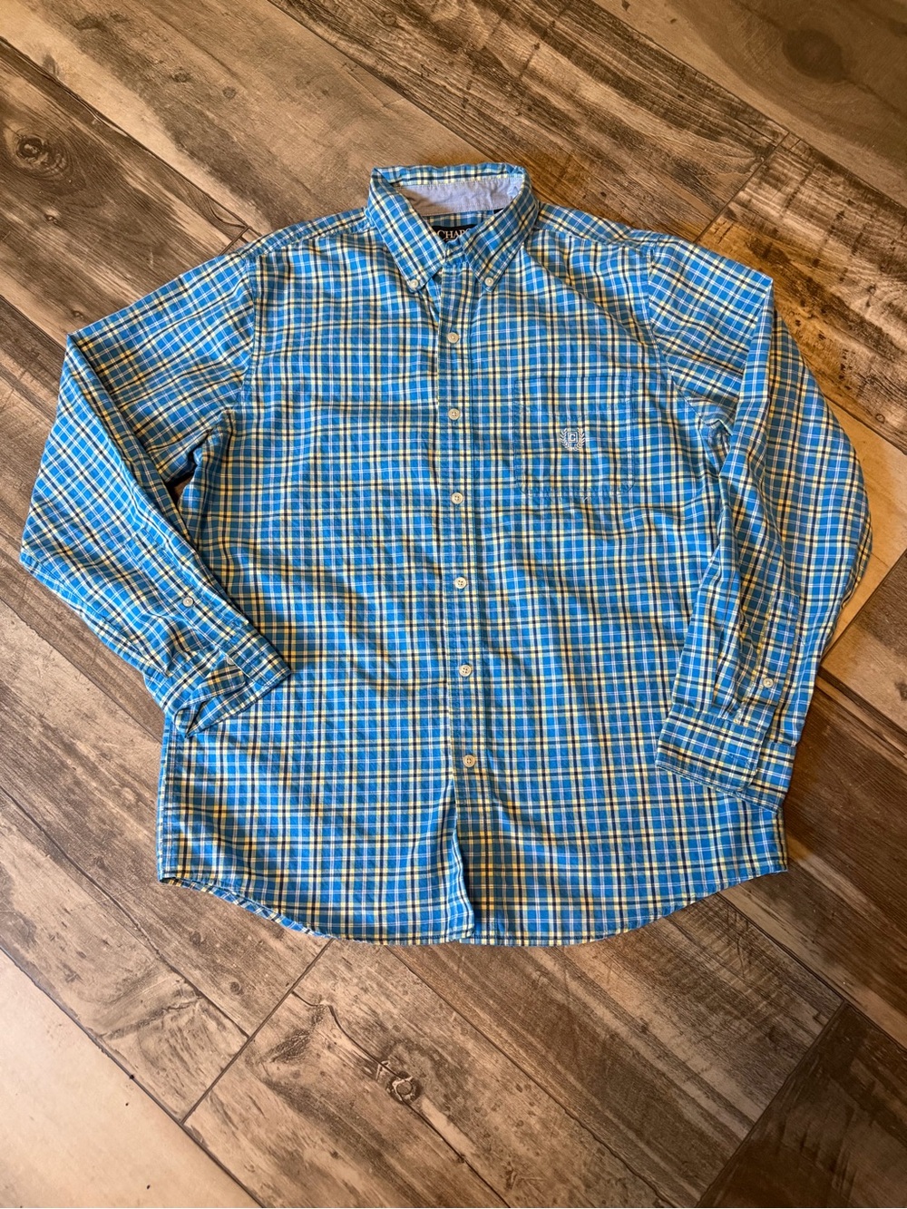 Chaps Blue, Navy and Yellow Plaid Button-Down Shirt